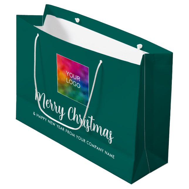 Merry Christmas Your Business Logo Here Custom Large Gift Bag (Front Angled)