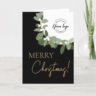 Merry Christmas Your Logo Modern Wreath Vertical Holiday Card