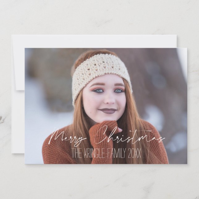 Merry Christmas, Your Photo and Family Name Holiday Card (Front)