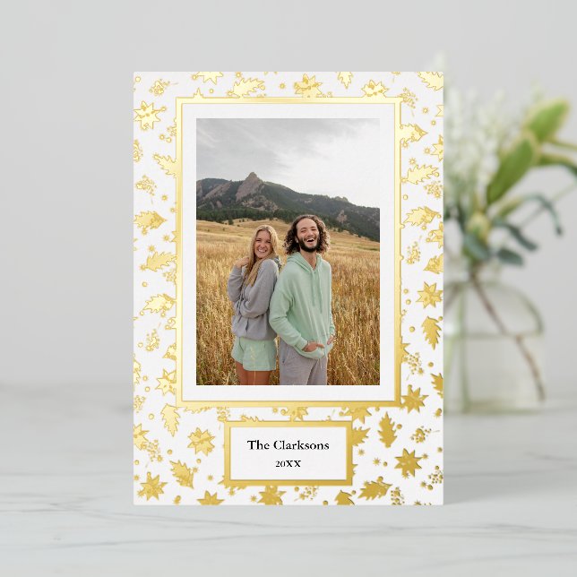 Merry Christmas! Your Photo & Family Names & Year  Foil Holiday Card (Standing Front)