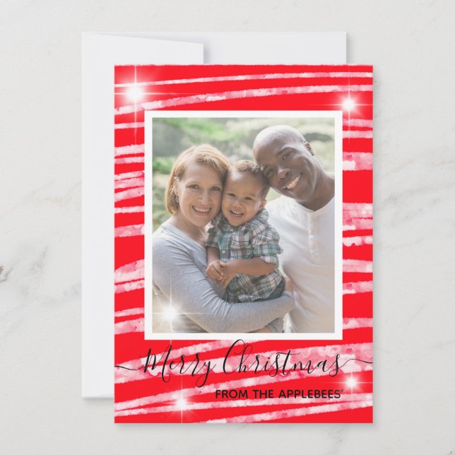 Merry Christmas your photo with stars on red Holiday Card (Front)