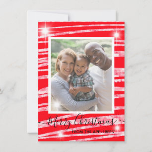 Merry Christmas your photo with stars on red Holiday Card
