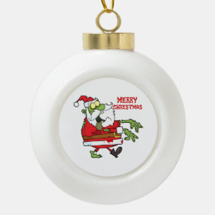 Merry Christmas Zombie Santa Ceramic Ball Christmas Ornament