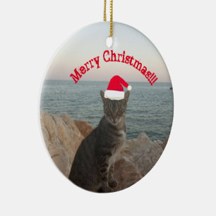 Merry Christmasb Cat Lover Ceramic Tree Decoration