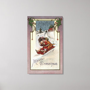 Merry ChristmasCouple Sledding Canvas Print
