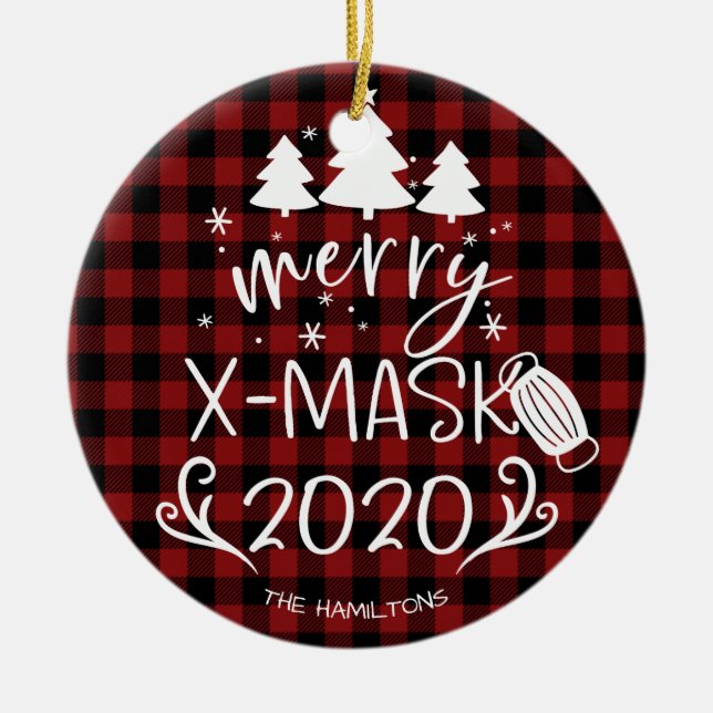 Merry ChristMask Funny 2020 Covid Pandemic Ceramic Tree Decoration (Front)