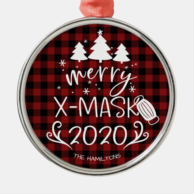 Merry ChristMask Funny 2020 Covid Pandemic Metal Tree Decoration (Front)