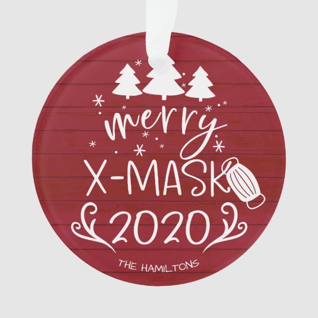 Merry ChristMask Funny 2020 Covid Pandemic Red Ornament (Front)