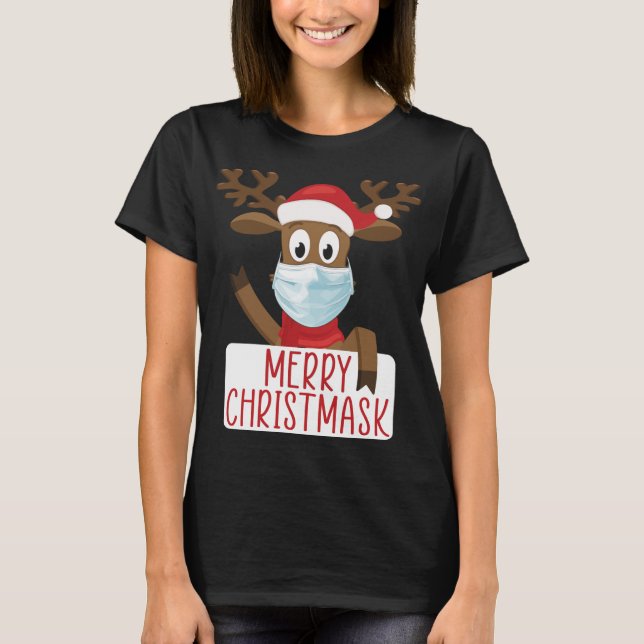 Merry Christmask Reindeer Face Mask Funny Christma T-Shirt (Front)