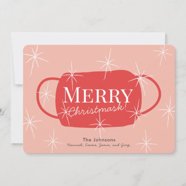 Merry Christmask Retro Pink Christmas Card (Front)
