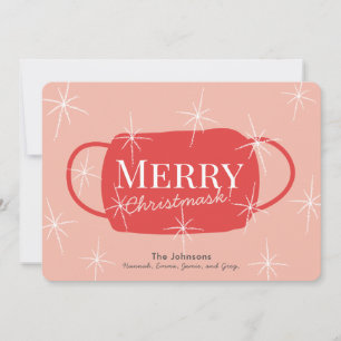 Merry Christmask Retro Pink Christmas Card