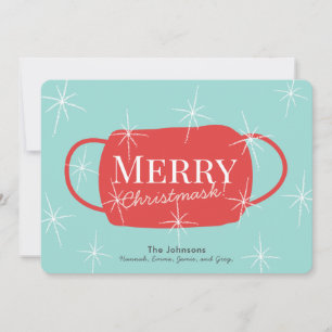 Merry Christmask Retro Turquoise Christmas Card