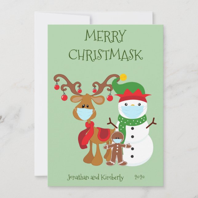 Merry Christmask Snowman 2021 Face mask Holiday Card (Front)