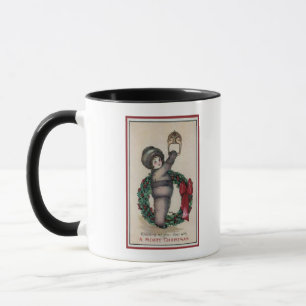 Merry ChristmasKid Knocking with a Wreath Mug