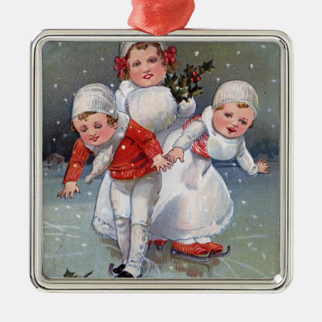 Merry ChristmasLittle Kids Ice Skating Metal Tree Decoration (Front)