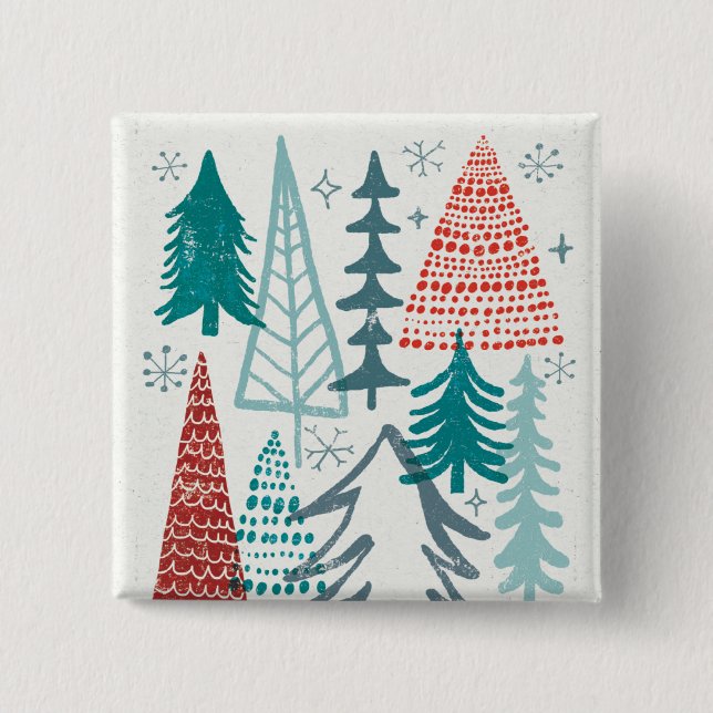 Merry Christmastime Trees 15 Cm Square Badge (Front)