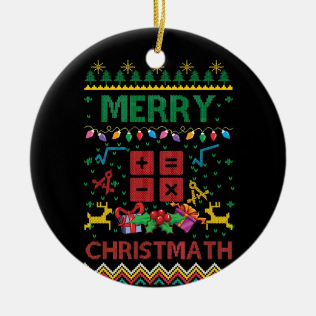 Merry Christmath Christmas Sweater Math Teacher Ceramic Tree Decoration (Front)
