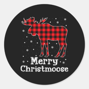 Merry Christmoose Buffalo Plaid Christmas Moose Classic Round Sticker