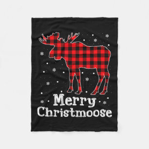 Merry Christmoose Buffalo Plaid Christmas Moose Fleece Blanket