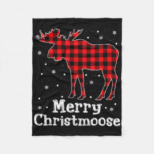 Merry Christmoose Buffalo Plaid Christmas Moose  Fleece Blanket