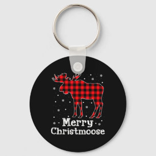 Merry Christmoose Buffalo Plaid Christmas Moose Key Ring