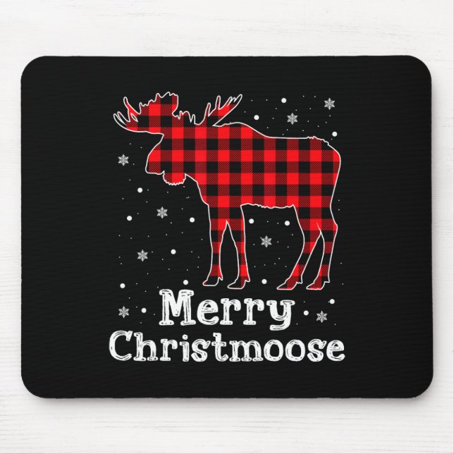 Merry Christmoose Buffalo Plaid Christmas Moose  Mouse Mat (Front)