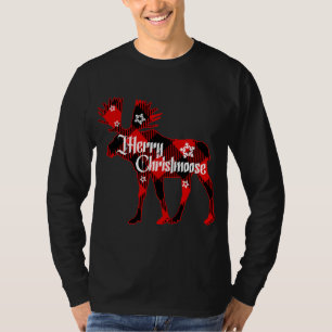 Merry Christmoose. Buffalo Plaid Gift Moose Christ T-Shirt