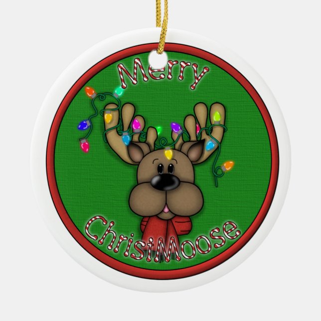 Merry Christmoose Ceramic Tree Decoration (Front)