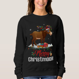 Merry Christmoose Christmas Light Moose Funny Xmas Sweatshirt
