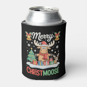 Merry Christmoose Christmas Lights Santa Moose Can Cooler