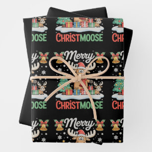 Merry Christmoose Christmas Lights Santa Moose Wrapping Paper Sheet