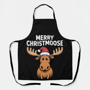 Merry Christmoose Christmas Moose Santa Hat Xmas Apron