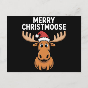 Merry Christmoose Christmas Moose Santa Hat Xmas Holiday Postcard