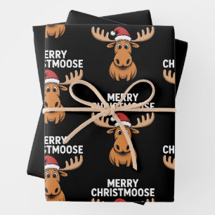 Merry Christmoose Christmas Moose Santa Hat Xmas Wrapping Paper Sheet
