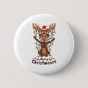Merry Christmoose Christmas Moose Xmas Tree Lights 6 Cm Round Badge
