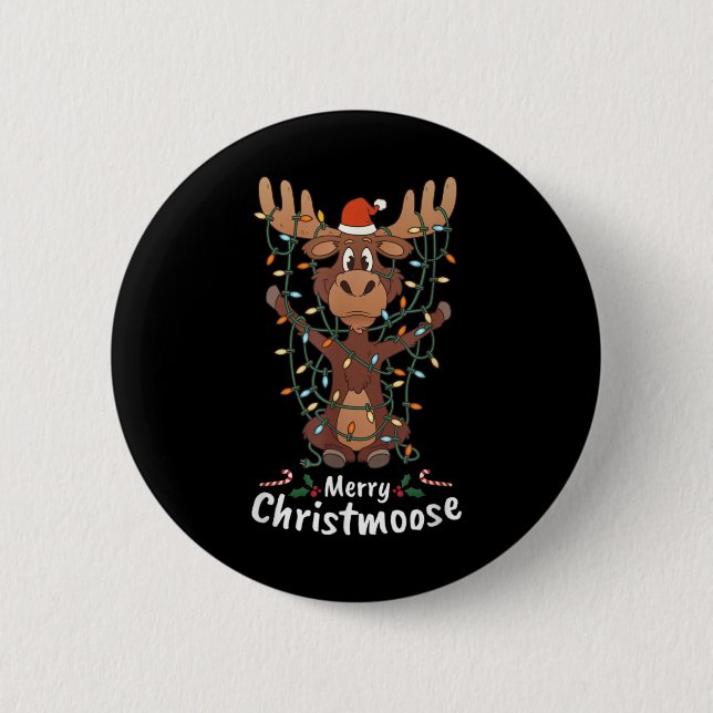 Merry Christmoose Christmas Moose Xmas Tree Lights 6 Cm Round Badge (Front)