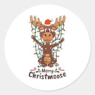 Merry Christmoose Christmas Moose Xmas Tree Lights Classic Round Sticker