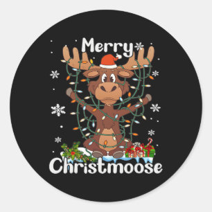 Merry Christmoose Christmas Moose Xmas Tree Lights Classic Round Sticker