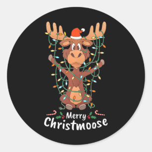 Merry Christmoose Christmas Moose Xmas Tree Lights Classic Round Sticker