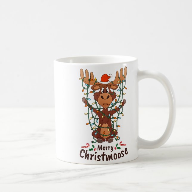 Merry Christmoose Christmas Moose Xmas Tree Lights Coffee Mug (Right)