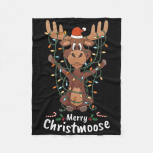 Merry Christmoose Christmas Moose Xmas Tree Lights Fleece Blanket