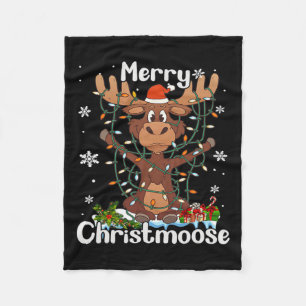 Merry Christmoose Christmas Moose Xmas Tree Lights Fleece Blanket