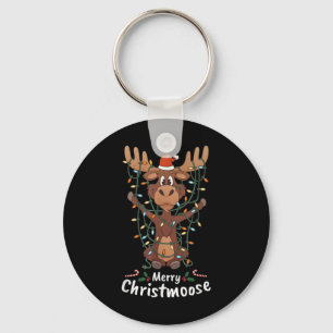 Merry Christmoose Christmas Moose Xmas Tree Lights Key Ring