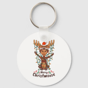 Merry Christmoose Christmas Moose Xmas Tree Lights Key Ring