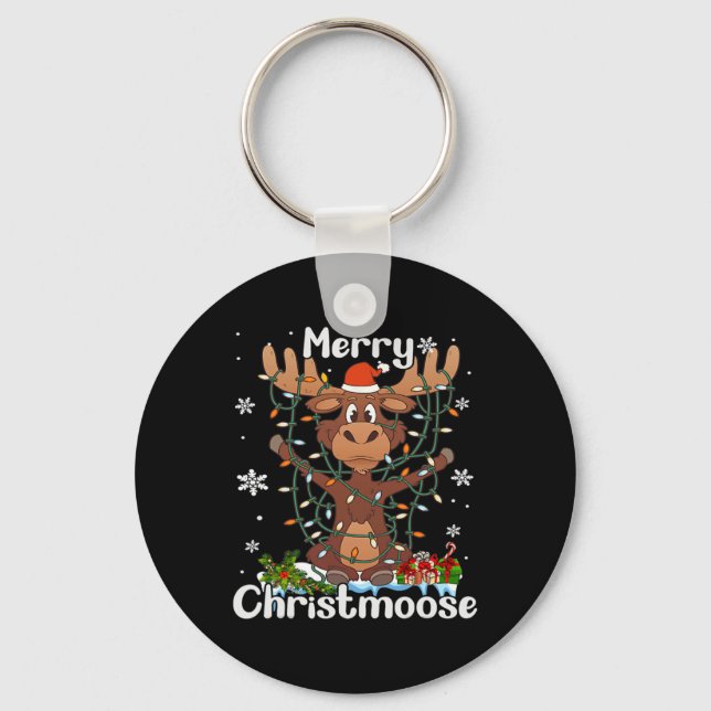 Merry Christmoose Christmas Moose Xmas Tree Lights Key Ring (Front)