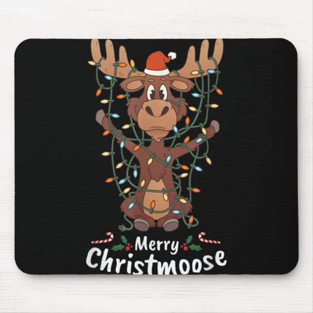 Merry Christmoose Christmas Moose Xmas Tree Lights Mouse Mat (Front)