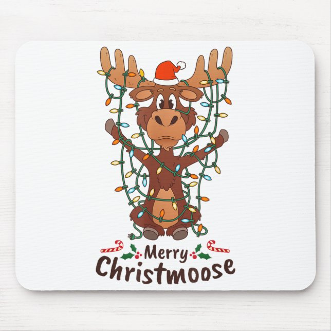 Merry Christmoose Christmas Moose Xmas Tree Lights Mouse Mat (Front)