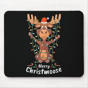 Merry Christmoose Christmas Moose Xmas Tree Lights Mouse Mat