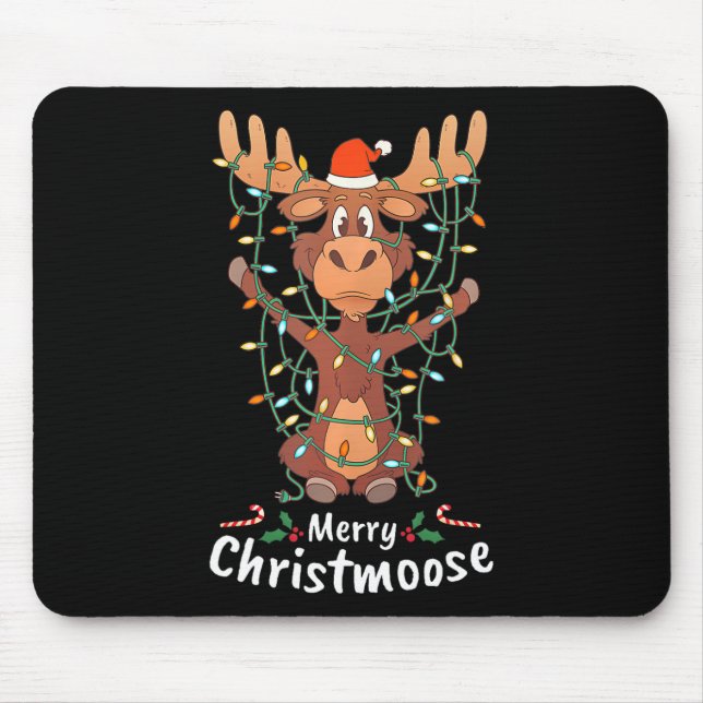 Merry Christmoose Christmas Moose Xmas Tree Lights Mouse Mat (Front)