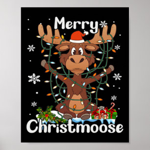 Merry Christmoose Christmas Moose Xmas Tree Lights Poster
